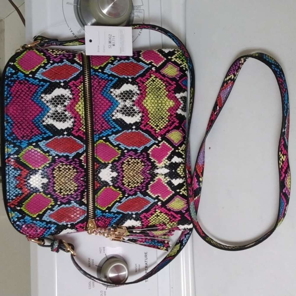Multicolored Snake Print Crossbody Purse
